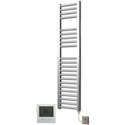 Extra High Heat Output Chrome Electric Towel Rail 300 X 1200mm + TIMER / ROOM THERMOSTAT Flat Bathroom Radiator Heater