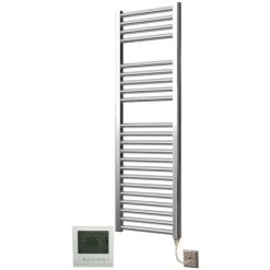 Extra High Heat Output Chrome Electric Towel Rail 400 X 1200mm + TIMER / ROOM THERMOSTAT Flat Bathroom Radiator Heater
