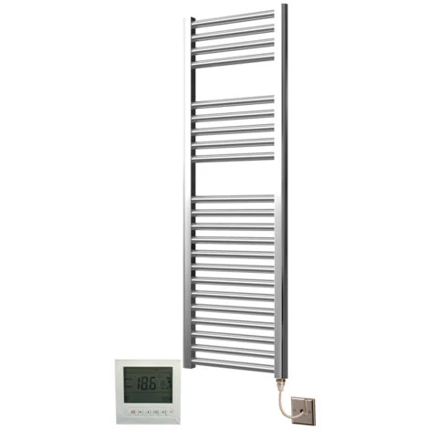 Extra High Heat Output Chrome Electric Towel Rail 400 X 1200mm + TIMER / ROOM THERMOSTAT Flat Bathroom Radiator Heater
