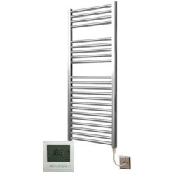Extra High Heat Output Chrome Electric Towel Rail 500 X 1200mm + TIMER / ROOM THERMOSTAT Flat Bathroom Radiator Heater