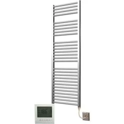 Extra High Heat Output Chrome Electric Towel Rail 500 X 1500mm + TIMER / ROOM THERMOSTAT Flat Bathroom Radiator Heater