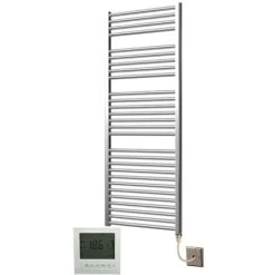 Extra High Heat Output Chrome Electric Towel Rail 600 X 1500mm + TIMER / ROOM THERMOSTAT Flat Bathroom Radiator Heater