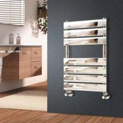 Flat Panel Heated Towel Rail Bathroom Rad Radiator Chrome 650x400mm