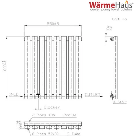 Lulea 600 X 550mm White Single Rectangular Panel Horizontal Radiator - Image 5