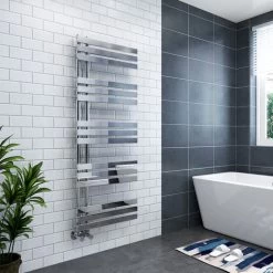 Koli 1600 X 600mm Chrome Flat Designer Heated Bathroom Toilet Towel Rail Radiator