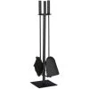 Relaxdays 4-Piece Fireplace Companion Tool Set Shovel, Brush , Poker & Holder, Modern Design, Black