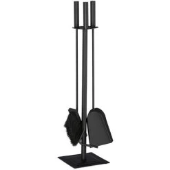 Relaxdays 4-Piece Fireplace Companion Tool Set Shovel, Brush , Poker & Holder, Modern Design, Black