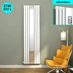 ELEGANT Vertical Mirror Radiator Designer Oval Column Panel Central Heating Radiator White 1800 X 499 Mm