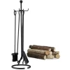 Relaxdays 5-Piece Fireplace Companion Tools, Set With Rack, Shovel, Broom, Poker And Tongs. Black