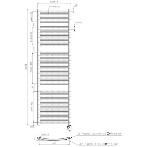Bathroom Electric Heated Towel Rail 1800 X 500 Curved Thermostatic 800W Chrome - Image 3