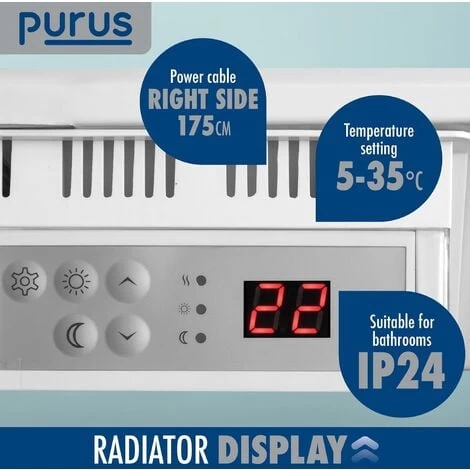 Purus 1800W Eco Panel Heater Bathroom Safe Setback Timer Wall Mounted Lot 20 Low Energy Electric Heater - Image 3