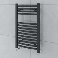 WarmeHaus Fjord Curved Grey Heated Towel Rail Radiator 700x400mm