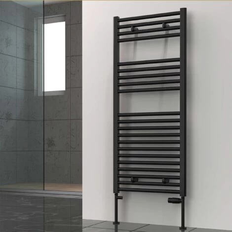 Reina Diva Flat Heated Towel Rail 800mm H X 400mm W Matt Black - Image 3