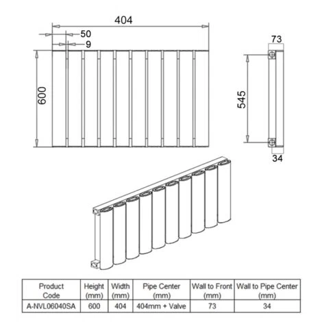 Reina Neval Single Horizontal Aluminium Radiator 600mm H X 404mm W Anthracite - Image 2