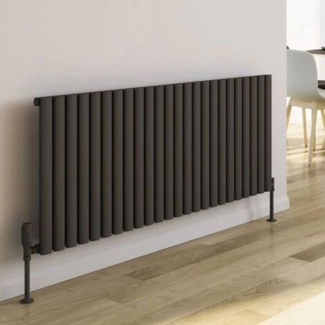 Reina Neval Single Horizontal Aluminium Radiator 600mm H X 404mm W Anthracite - Image 3