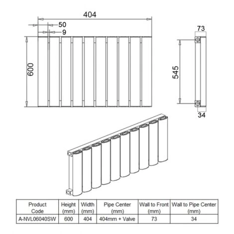 Reina Neval Single Horizontal Aluminium Radiator 600mm H X 404mm W White - Image 2
