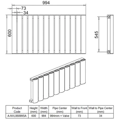 Reina Neval Single Horizontal Aluminium Radiator 600mm H X 994mm W Anthracite - Image 2
