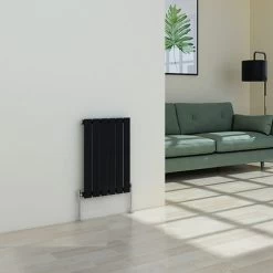 Warmehaus Designer Black Radiator Flat Panel Modern Heating Small Radiator Horizontal Single 600x408mm
