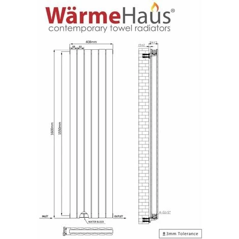 Karlstad 1600 X 410mm Anthracite Double Flat Panel Vertical Radiator - Image 5