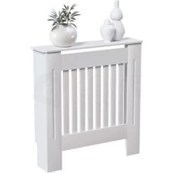 Chelsea Radiator Cover MDF Modern Cabinet Slatted Grill, White, Small