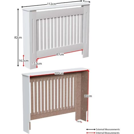 Chelsea Radiator Cover MDF Modern Cabinet Slatted Grill, White, Medium - Image 2
