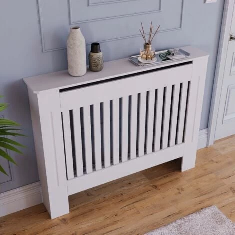 Chelsea Radiator Cover MDF Modern Cabinet Slatted Grill, White, Medium - Image 3