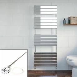Bathroom 1600 X 600mm Thermostatic Heated Towel Rail Chrome Flat Panel Dual Fuel