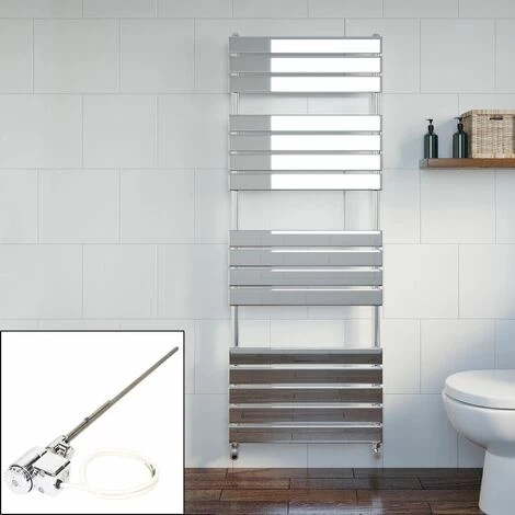 Bathroom 1600 X 600mm Thermostatic Heated Towel Rail Chrome Flat Panel Dual Fuel