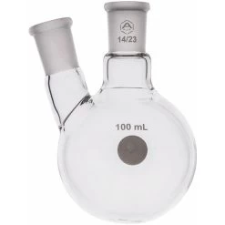 A PLUS Round Bottom Flask Two Neck 100ml Centre Joint 14/23 Angled Joint 14/23