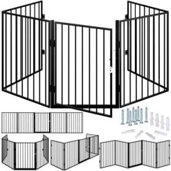 Casaria 5 Part Fireplace Screen Guard 310cm With Door Folding Fireguard Safety