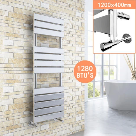 ELEGANT Chrome Designer Flat Panel Heated Towel Rail Radiator 1200 X 400