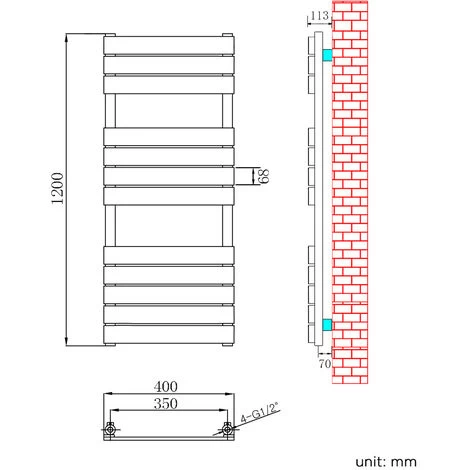 ELEGANT Chrome Designer Flat Panel Heated Towel Rail Radiator 1200 X 400 - Image 5