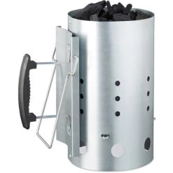 Relaxdays XL Charcoal Chimney Starter, Steel, BBQ Lighter, Stove, Grill, H X Dia: 30 X 19 Cm, Grill Ignition, Silver