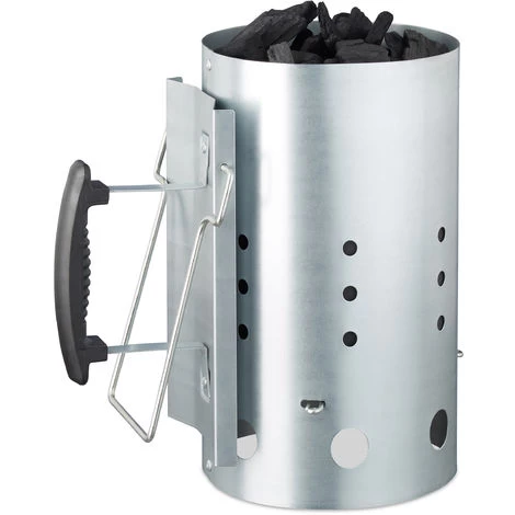 Relaxdays XL Charcoal Chimney Starter, Steel, BBQ Lighter, Stove, Grill, H X Dia: 30 X 19 Cm, Grill Ignition, Silver