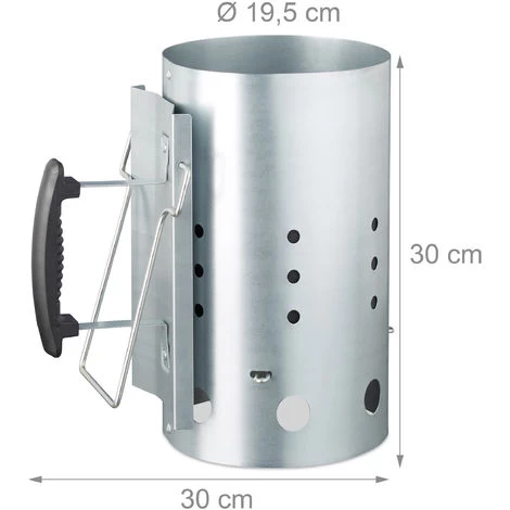 Relaxdays XL Charcoal Chimney Starter, Steel, BBQ Lighter, Stove, Grill, H X Dia: 30 X 19 Cm, Grill Ignition, Silver - Image 2