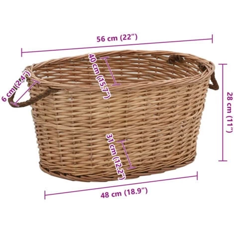 Firewood Basket With Carrying Handles 58x42x29 Cm Natural Willow VidaXL - Image 3