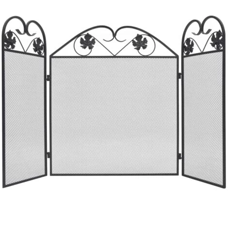 3-panel Fireplace Screen Iron Black VidaXL