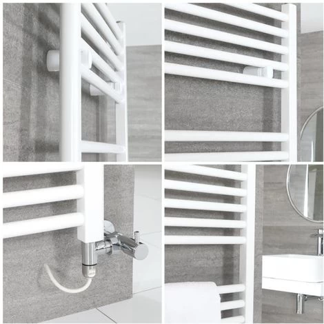Milano Neva - Modern White Dual Fuel Electric Heated Towel Rail Radiator - 1785mm X 600mm - Image 3