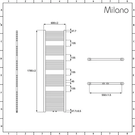 Milano Neva - Modern White Dual Fuel Electric Heated Towel Rail Radiator - 1785mm X 600mm - Image 4