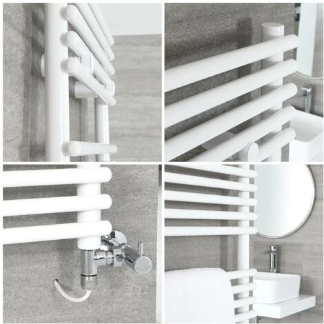 Milano Arno - Modern White Dual Fuel Electric Bar On Bar Heated Towel Rail Radiator - 1190mm X 450mm - Image 2
