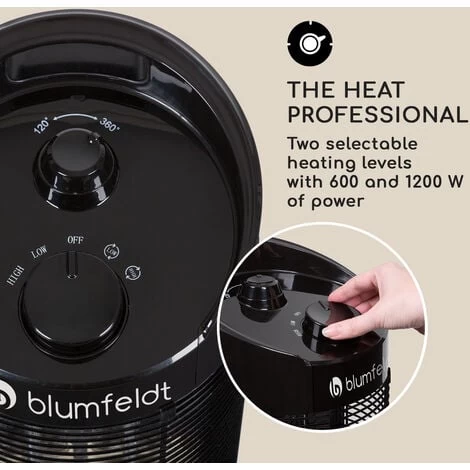 Blumfeldt Heat Guru 360 Stand Radiant Heater 1200 / 600W 2 Heat Settings IPX4 Black - Image 4