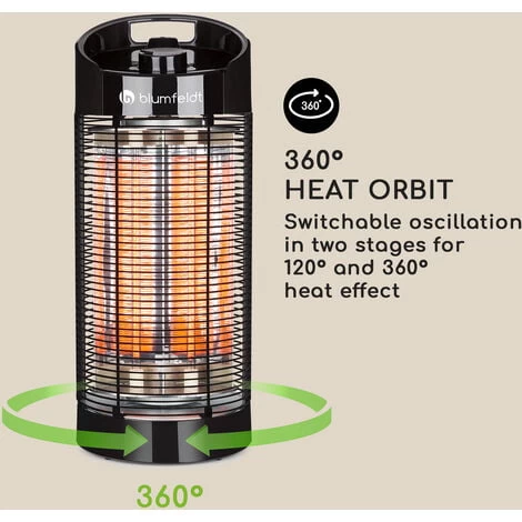 Blumfeldt Heat Guru 360 Stand Radiant Heater 1200 / 600W 2 Heat Settings IPX4 Black - Image 5