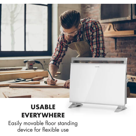 Klarstein Gotland Convector Heater 600/900 / 1500W Glass Front Stand Unit White - Image 5