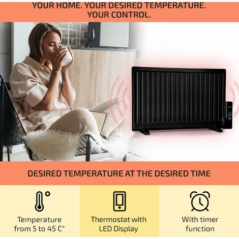 Oneconcept Wallander Oil Radiator 800W Thermostat Oil Heater Ultra Flat Black - Image 3