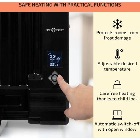 Oneconcept Wallander Oil Radiator 800W Thermostat Oil Heater Ultra Flat Black - Image 4