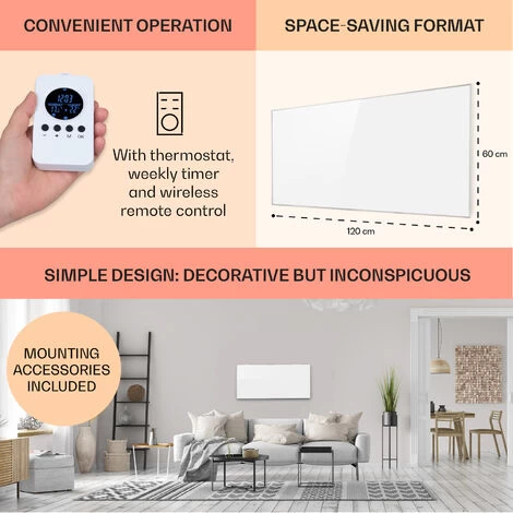 Klarstein Wonderwall Air 72 Infrared Heater 120x60cm 720W Wall Installation Remote Control - Image 5