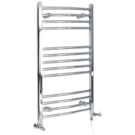 Milano Kent - Modern Chrome Dual Fuel Electric Curved Bar Heated Towel Rail Radiator - 1000mm X 498mm