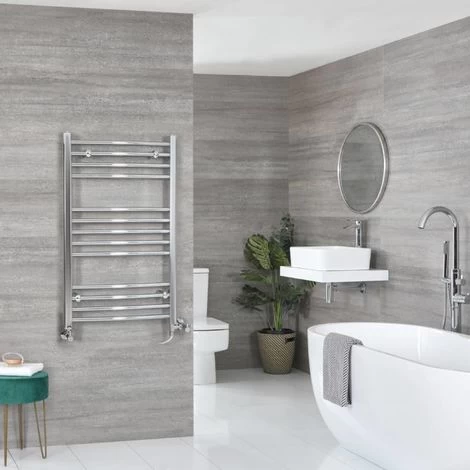 Milano Kent - Modern Chrome Dual Fuel Electric Curved Bar Heated Towel Rail Radiator - 1000mm X 498mm - Image 2