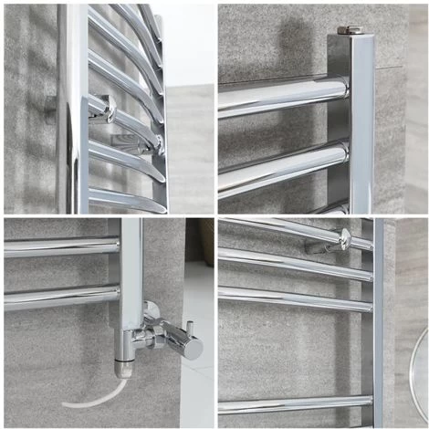 Milano Kent - Modern Chrome Dual Fuel Electric Curved Bar Heated Towel Rail Radiator - 1000mm X 498mm - Image 3