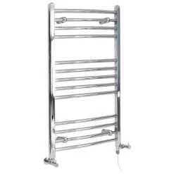 Milano Kent - Modern Chrome Dual Fuel Electric Curved Bar Heated Towel Rail Radiator - 1000mm X 598mm